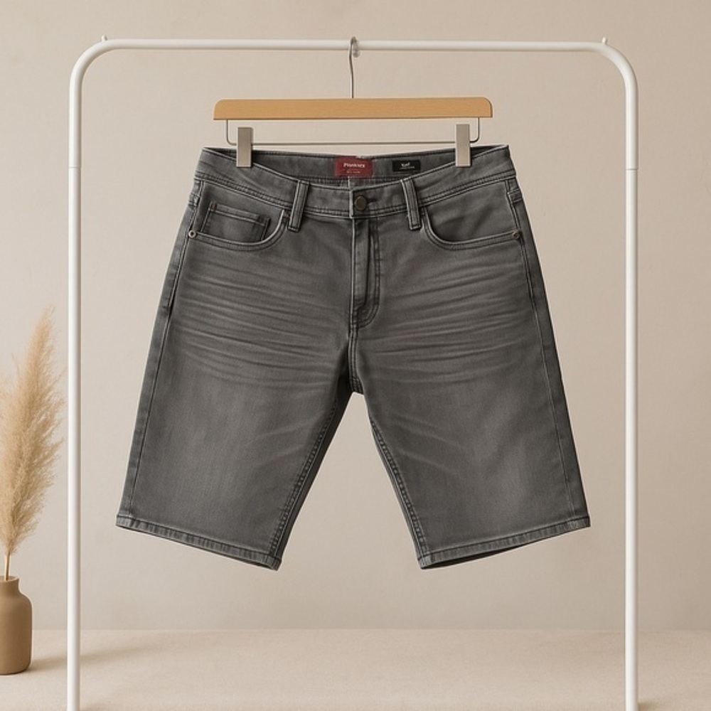Gray Jean Shorts with Subtle Fading and Clean Hem